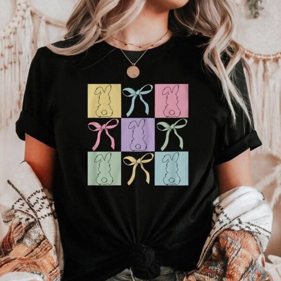 Tops - Graphic Bow Shirt, Happy Easter Bow Tee, Cute Gift For Easter